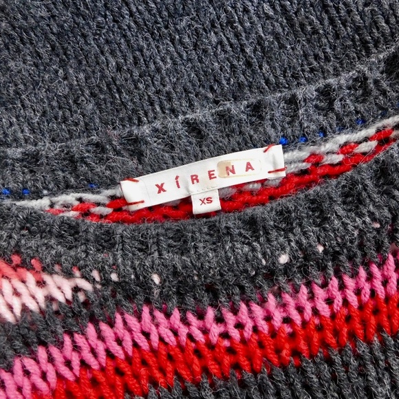XIRENA Teton Aprés Ski Sweater Alpaca Gray Colorful Stripes Sporty Apres X-Small - Picture 12 of 15